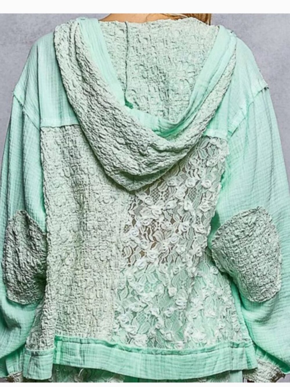 POL Mint Green Set Wide Leg Pants and Jacket with Lace Accents Size Small - Picture 5 of 12